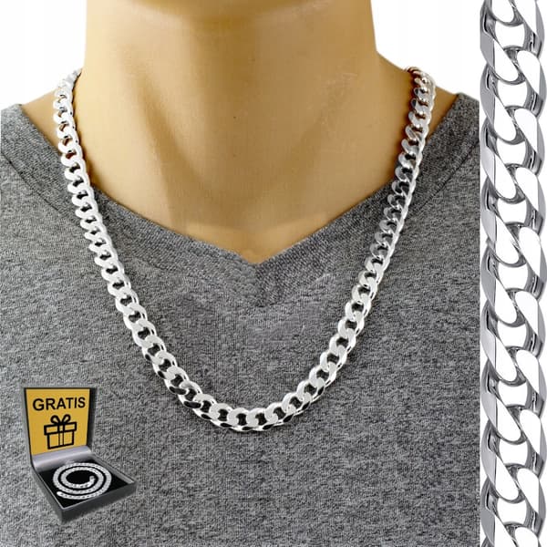 BRED Herrkedja i silver 8 mm 925 SILVER MED DIAMANT