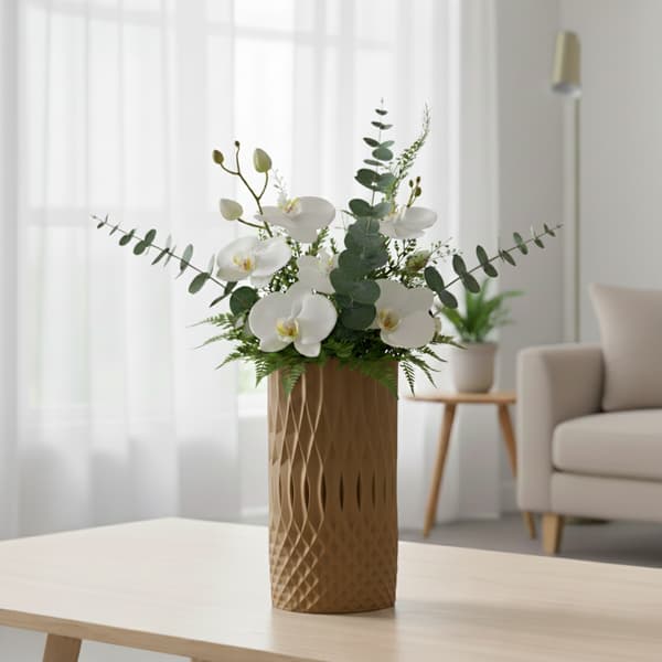 Dekorativ spiralvase, åbent arbejde, brun, til blomster, elegant