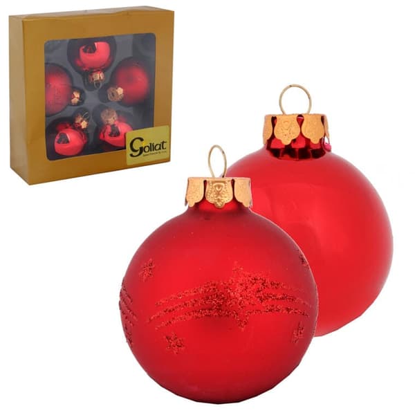 Set med 5 glaskulor 6 cm röda