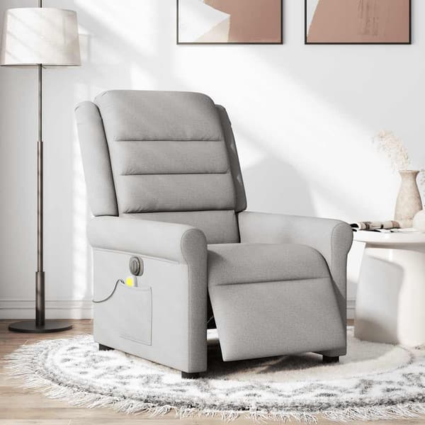 vidaXL elektrisk lænestol med massagefunktion, grå, stof