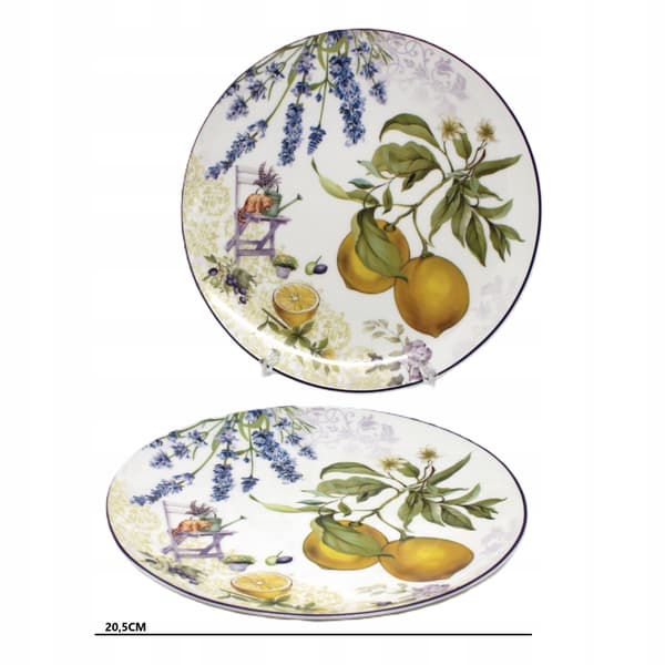 Desserttallrikar i porslin, set om 2, i presentask med citron