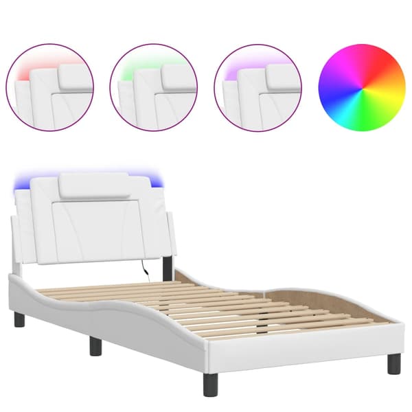 vidaXL Sängram med LED vit 100x200 cm konstläder