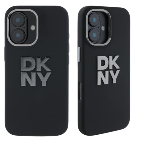 DKNY Liquid Silicone Metal Logo Cover til iPhone 16, Sort