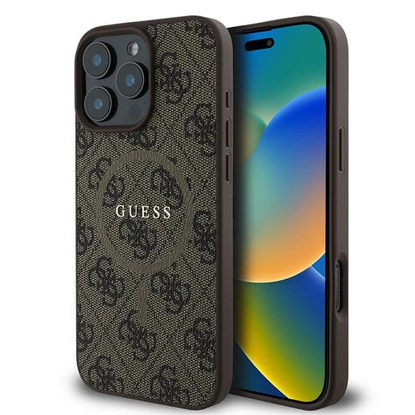 Guess 4G Ring Classic Logo MagSafe-etui til iPhone 16 Pro, brun