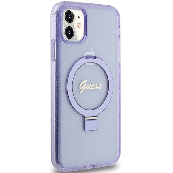 Guess Ring Stand Script Glitter MagSafe-etui til iPhone 11 / Xr, lilla/lilla