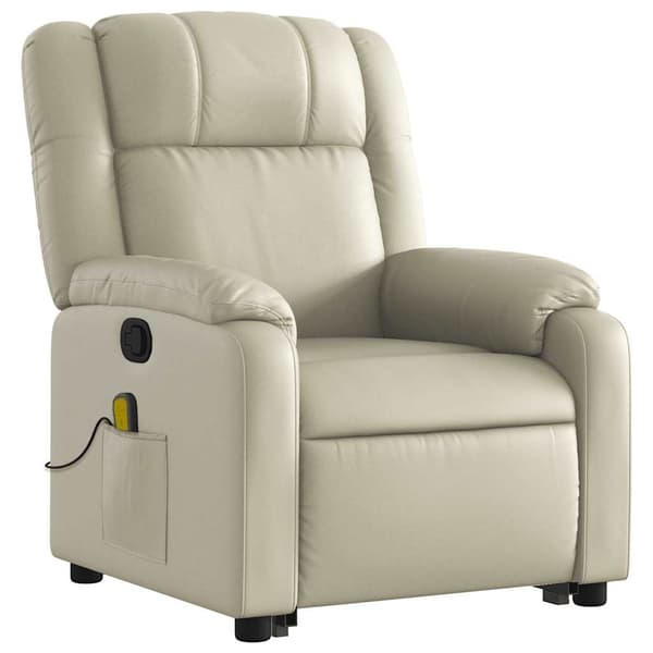 vidaXL Lyftbar massagefåtölj, krämfärgad, konstläder