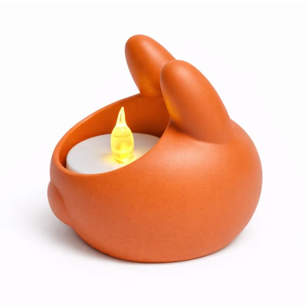 Påskhareljusstakar, orange, set om 3, för LED-värmeljus