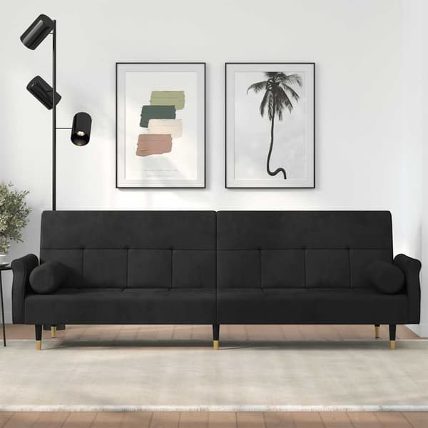 vidaXL Bäddsoffa med kuddar, svart, klädd i sammet