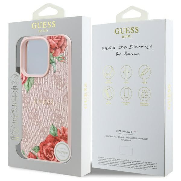 Guess 4G Blomsterprint MagSafe-etui til iPhone 16 Pro Max, lyserød