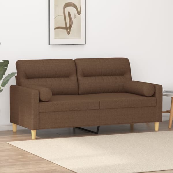 vidaXL 2-sitssoffa med kuddar, brun, 140 cm, tyg