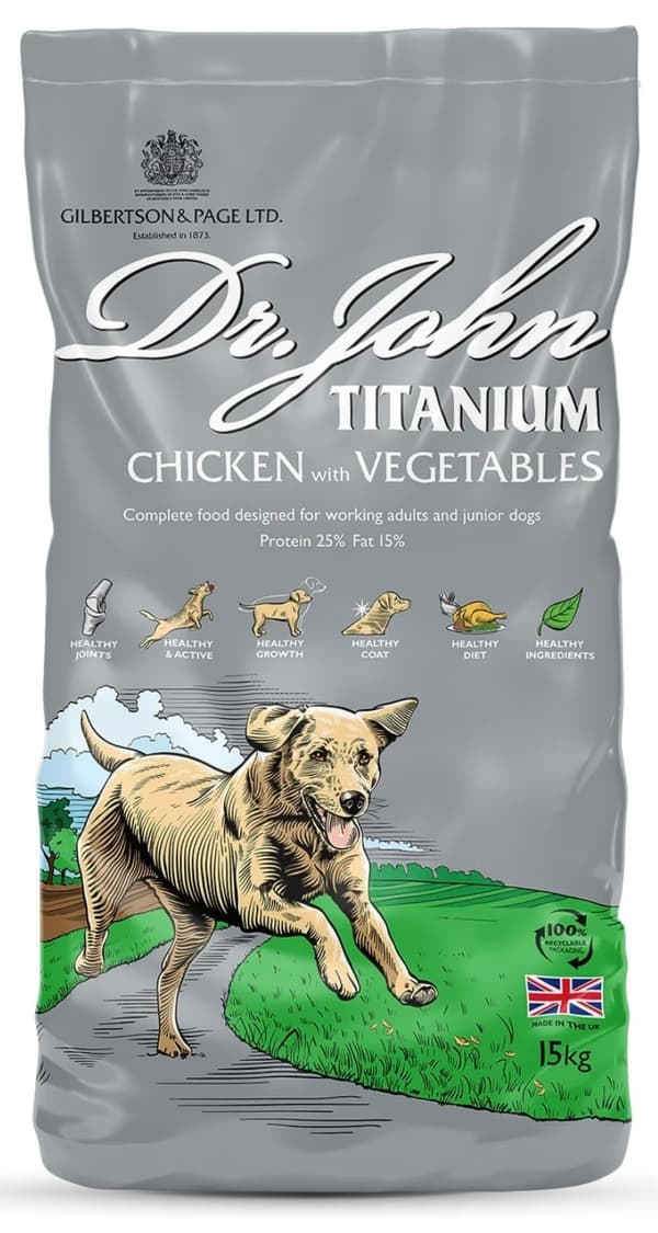 Dr. John Titanium tørfoder til hunde 15 kg kylling med grøntsager