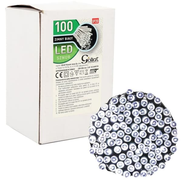 Julgransbelysning 100 LED, inomhus, kallvit, längd 5m