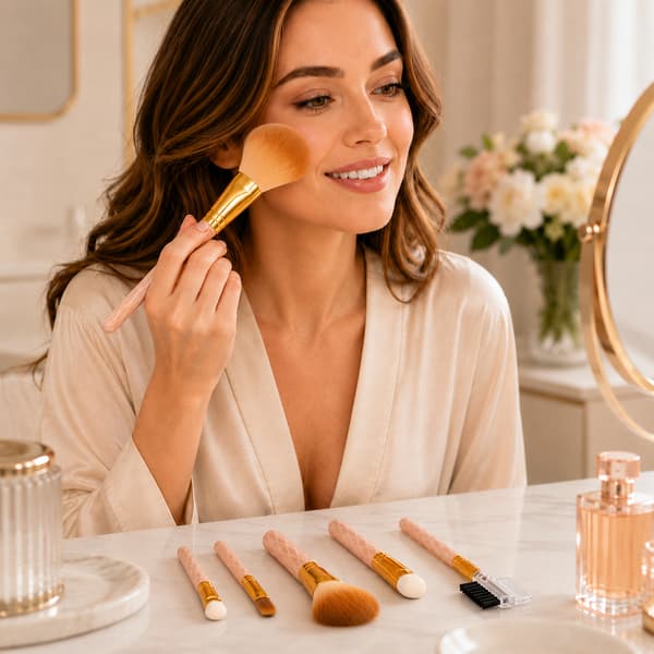 Sæt med multifunktionelle kosmetiske makeupbørster orange