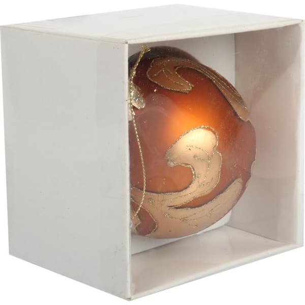 Glaskugle dekoreret med guldglimmer, 8 cm, orange