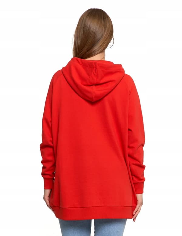MORAJ DAME SWEATSHIRT OVERSIZE HÆTTE BOMULD PLUS SIZE RØD XXL RØD