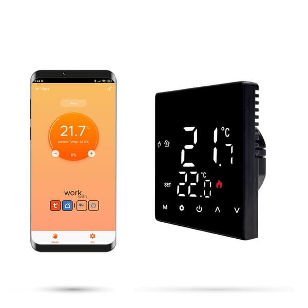 Zigbee Tuya 16A STD musta huonetermostaatti
