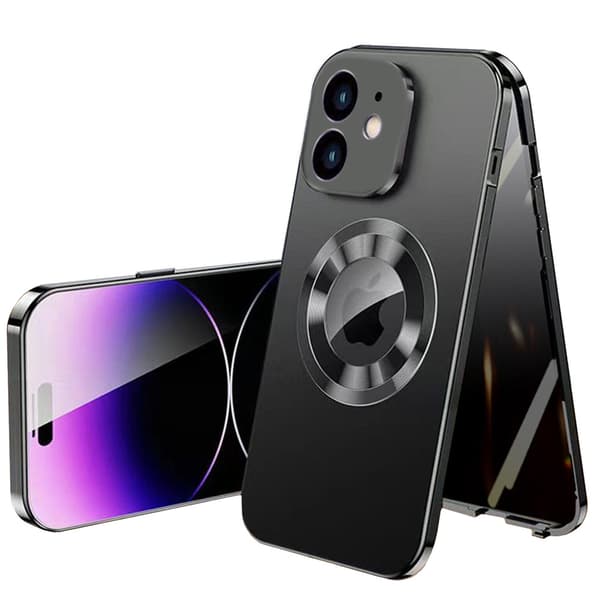 iPhone 12-cover, dobbelt glas, Magsafe, sort