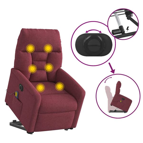 vidaXL Elektrisk lyftbar massagefåtölj röd