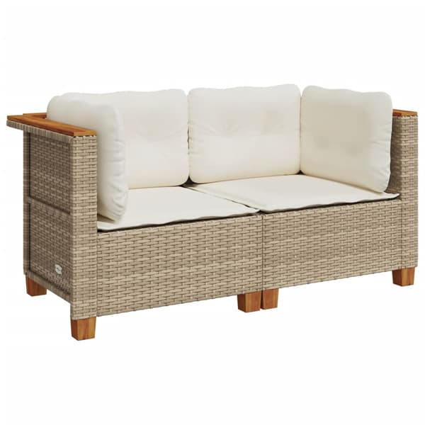 vidaXL Hörnsoffmoduler med kuddar, 2 st, beige, polyrotting