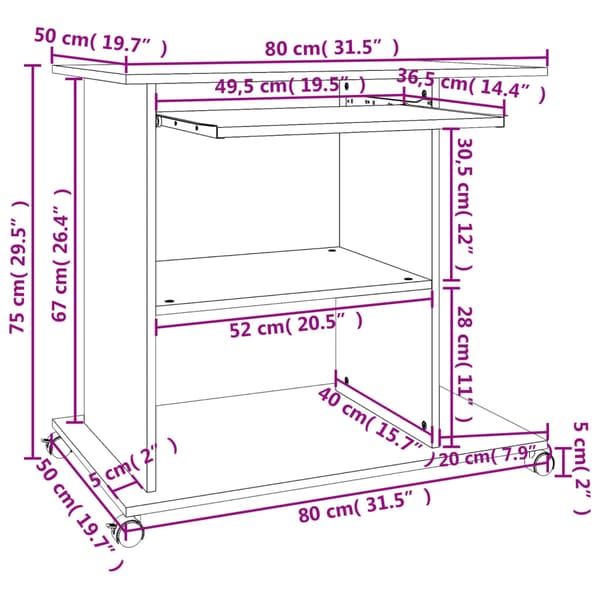 vidaXL computerbord betongrå 80x50x75 cm spånplade