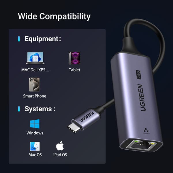 Adapter Ethernet Netværkskort USB-C - RJ45 2.5G Grå