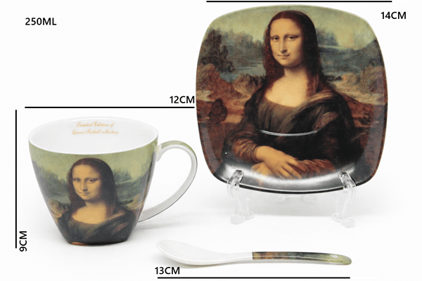 Mona Lisa porslinskoppar och fat, set om 2 - presentset