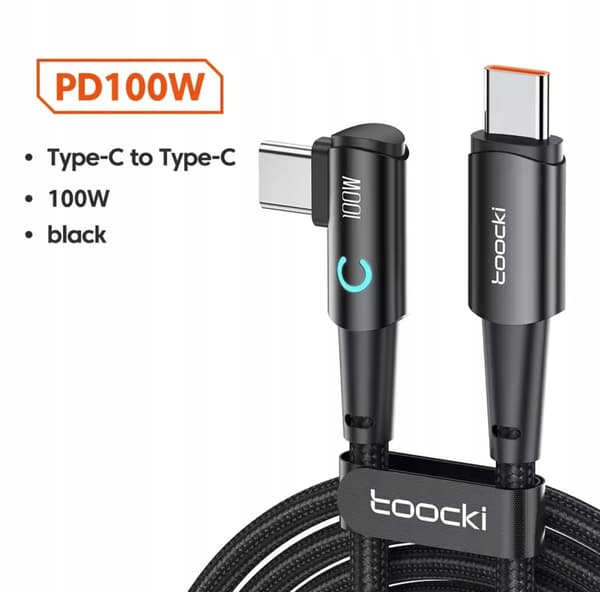 Toocki 100w Type-C - USB-C -kaapeli 90 astetta 1 metri