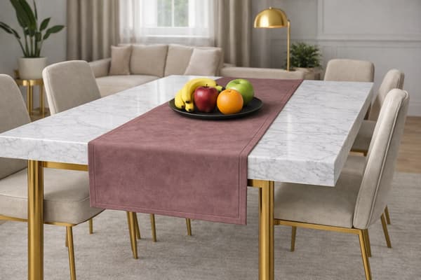 Bordsduk i dæmpet rosa fløjl 40 x 140 cm til bordet, klassisk enfarvede