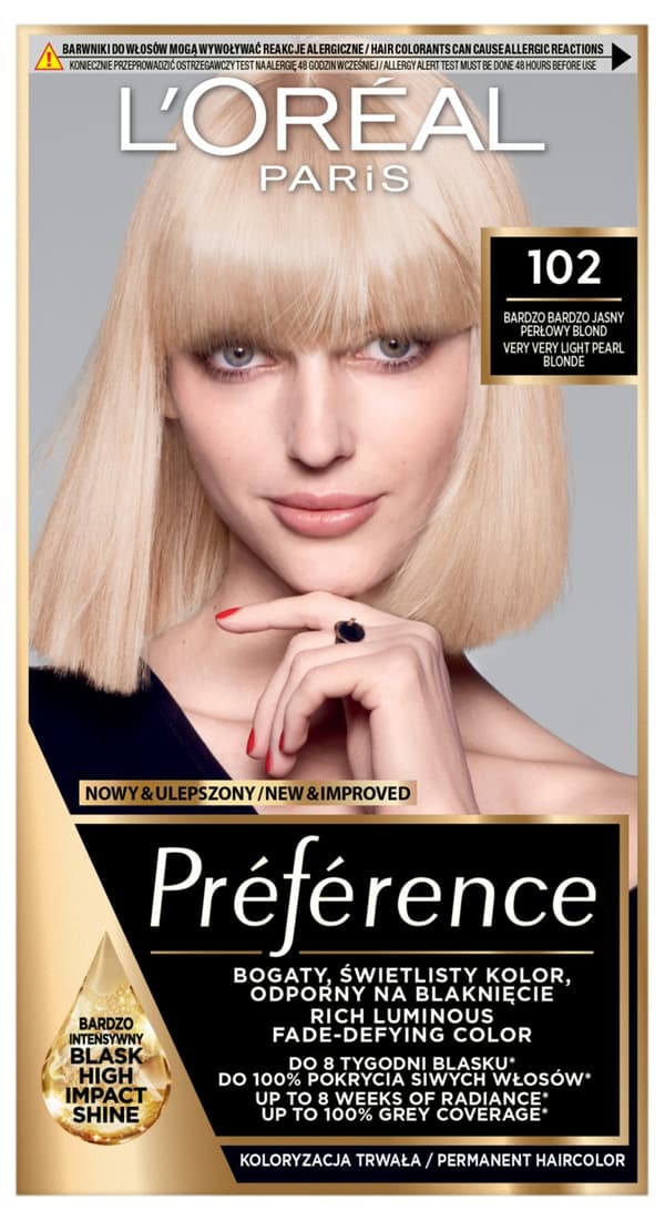 Loreal Preference hårfarve - 102 Sydney meget meget lys perlemor blond (2x60ml, 54ml)