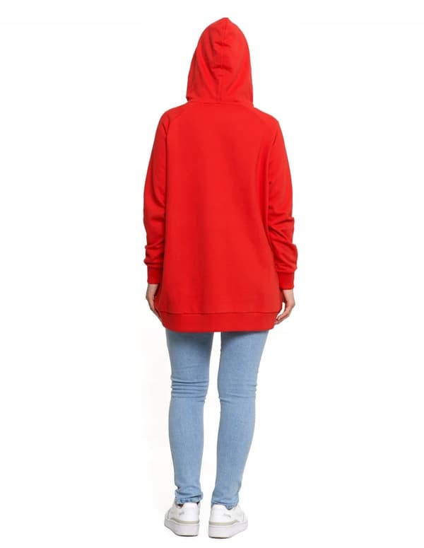 Moraj dametrøje med hætte i bomuld, modern, oversized, blød, rød, 3XL