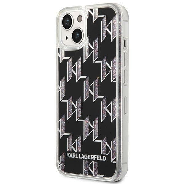Karl Lagerfeld Liquid Glitter Monogram-cover til iPhone 14, sort