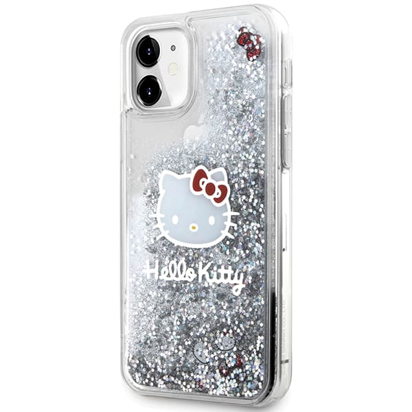 Hello Kitty Liquid Glitter Charms Kitty Head-cover til iPhone 11 / Xr, sølv