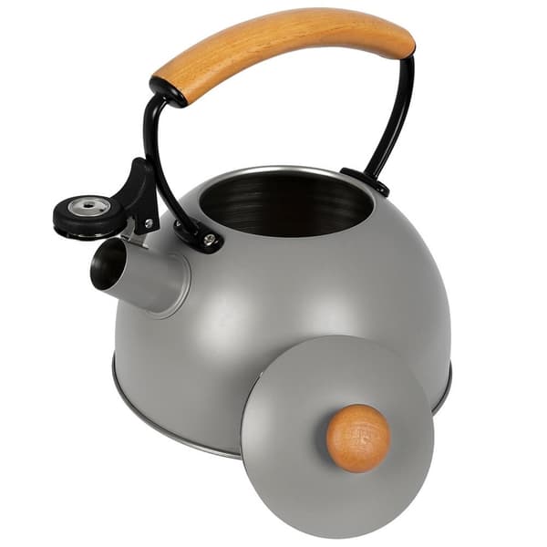 Vattenkokare med visselpipa, stål, grå, TRÄ, 2,9 l