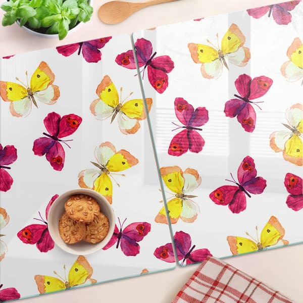Dekorative serveringsbrætter i glas til snacks, sommerfugleblomst, 2x40x52 cm