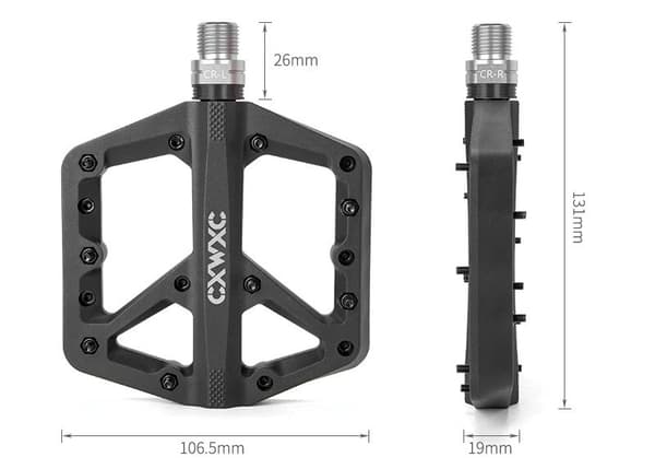 Svarta CXWXC-plattformscykelpedaler med nylonförseglade lager