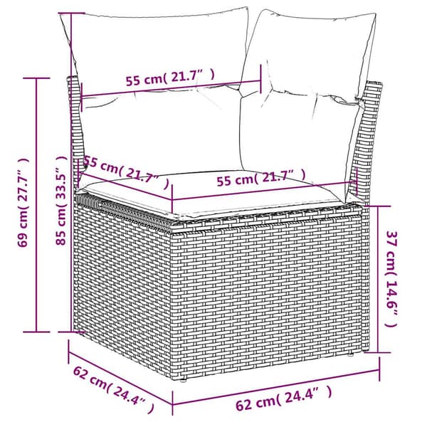 vidaXL Hörnsoffmodul med kuddar, beige, polyrotting