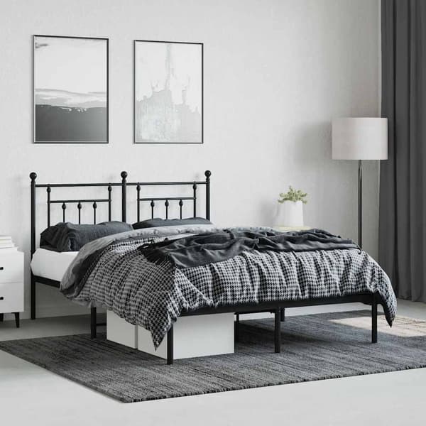 vidaXL metalsengestel med hovedgærde sort 140x190 cm