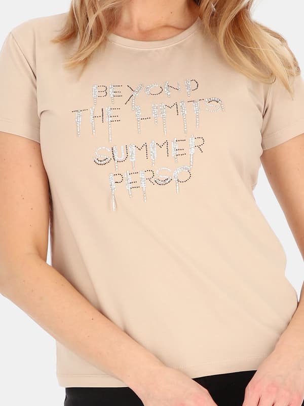 Dambomulls-T-shirt med applikationer