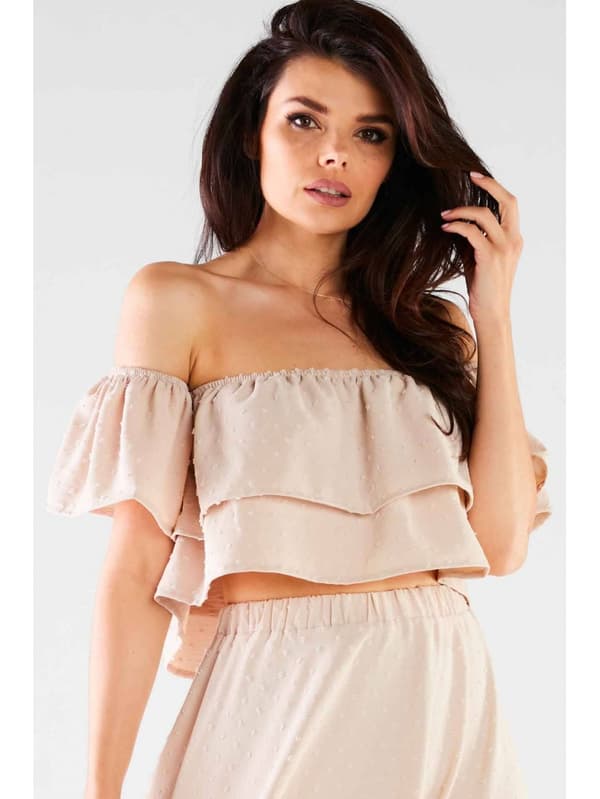 Sommar, luftig, spansk blus, beige L/XL