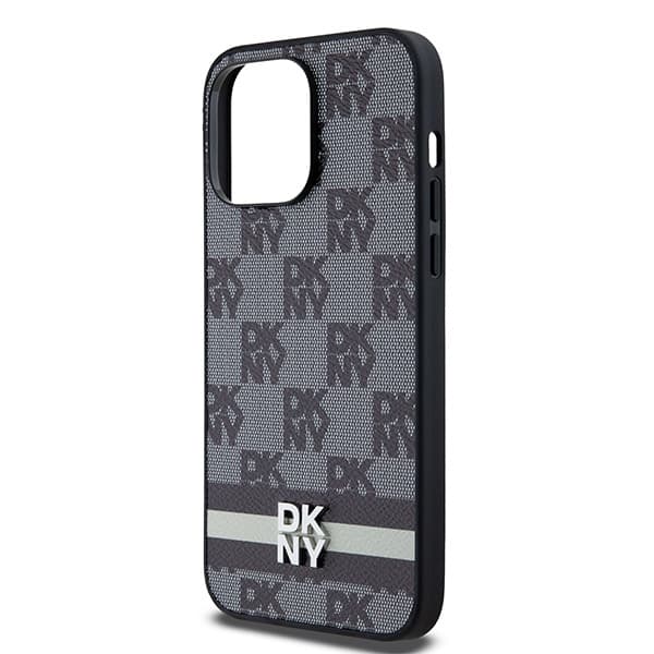 DKNY DKHCP14XPCPTSSK iPhone 14 Pro Max6,7" sort/sort hårdt cover i læder med ternet monogrammønster og trykte striber