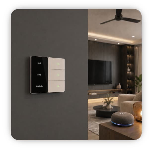 Valkoinen Zigbee Tuya kolmiosainen seinäkytkin näytöllä