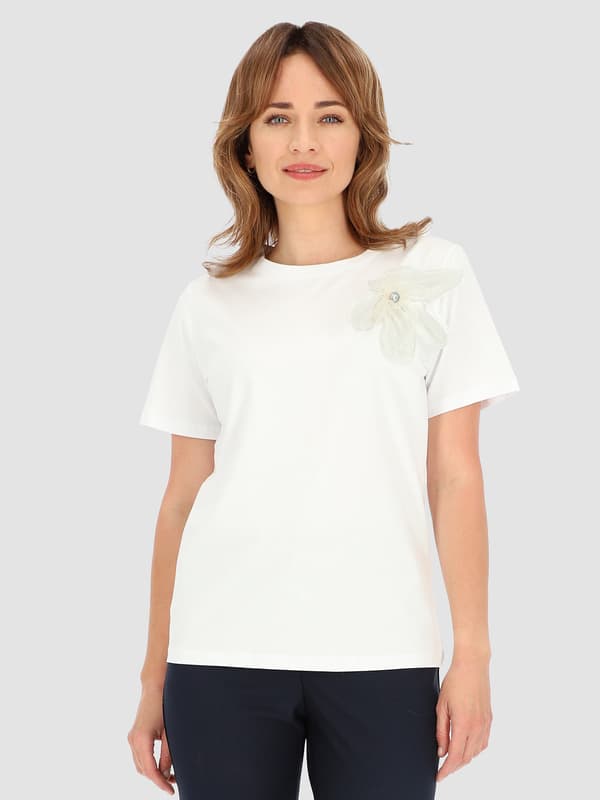 ELEGANT DAMBLUS I BOMULL MED 3D-BLOMMA