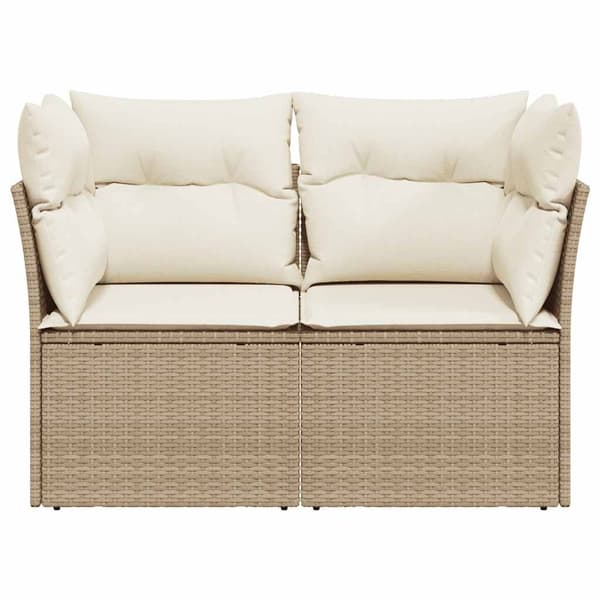 vidaXL Trädgårdssoffa med kuddar, 2-sits, beige, polyrotting
