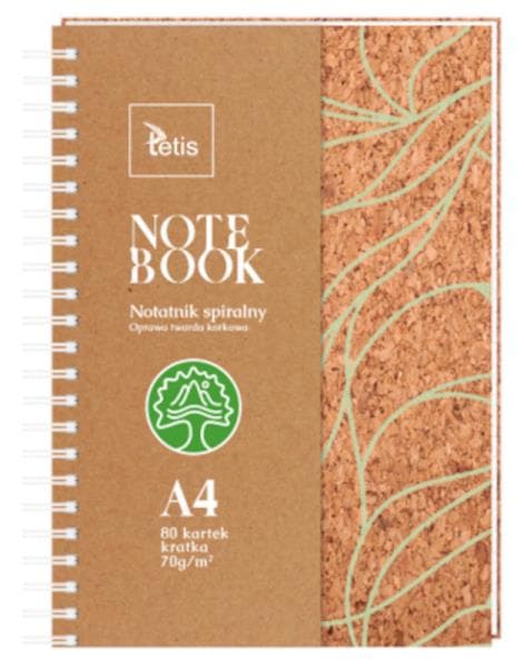 A4 spiralnotesbog. 70 g/m2, 80 ark, korkindbundet