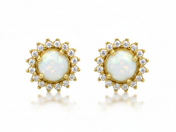 585 guldøreringe DISKULE MED LYS OPAL 3,07 g moderne design 14k