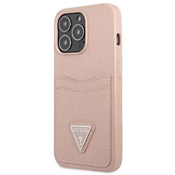 Guess Saffiano Triangle Logo Cardslot-etui til iPhone 13 Pro / 13, pink