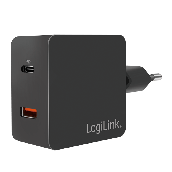 LogiLink USB-reseadapter 1xUSB-C PD + 1xUSB-A QC 18W snabbladdning