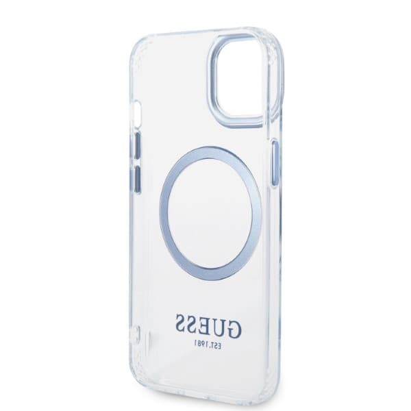 Guess Metal Outline Magsafe-etui til iPhone 14 Plus, blå