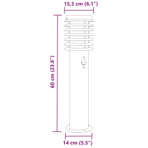 vidaXL havelamper med sensor, 3 stk., sølv, 60 cm