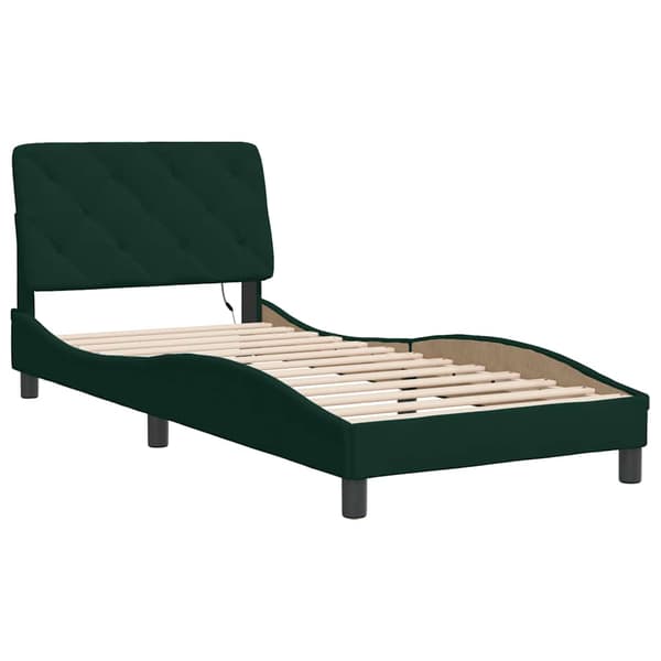 vidaXL Sängynrunko LED-valoilla tummanvihreä 90x190 cm sametti